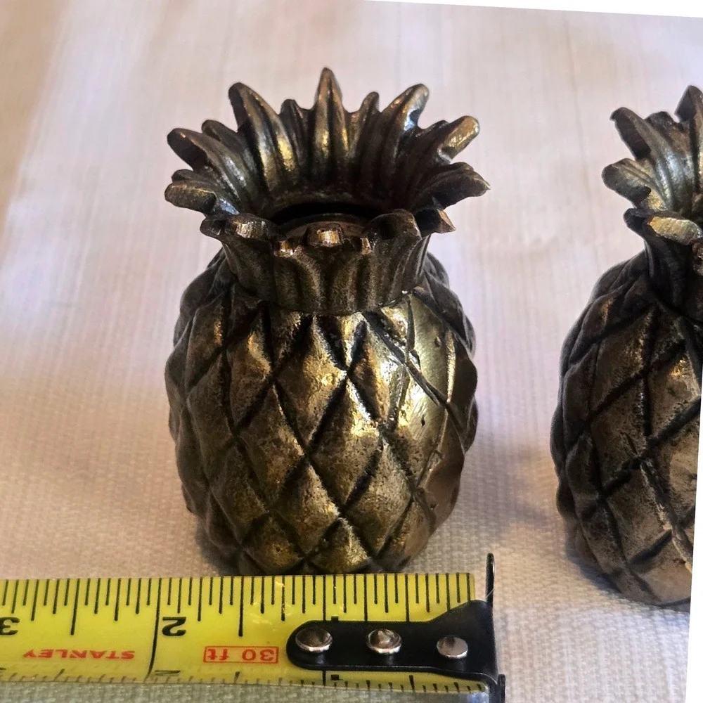 Vintage Brass Style Pineapple Salt and Pepper Shakers Set Tropical Coastal Decor